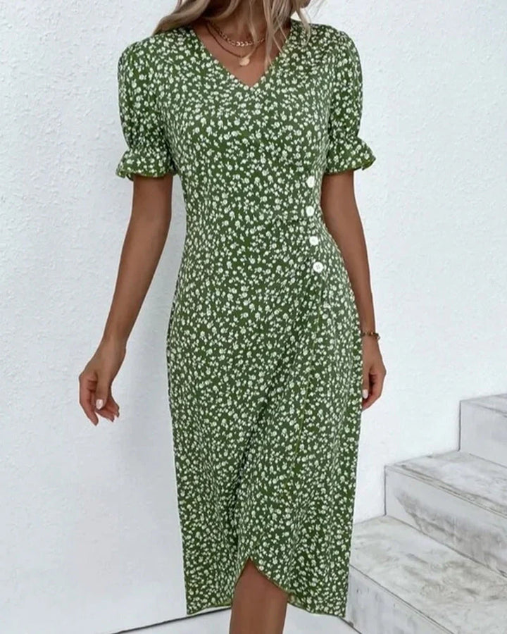 Women’s Wrap Midi Dress with Side Button Closure