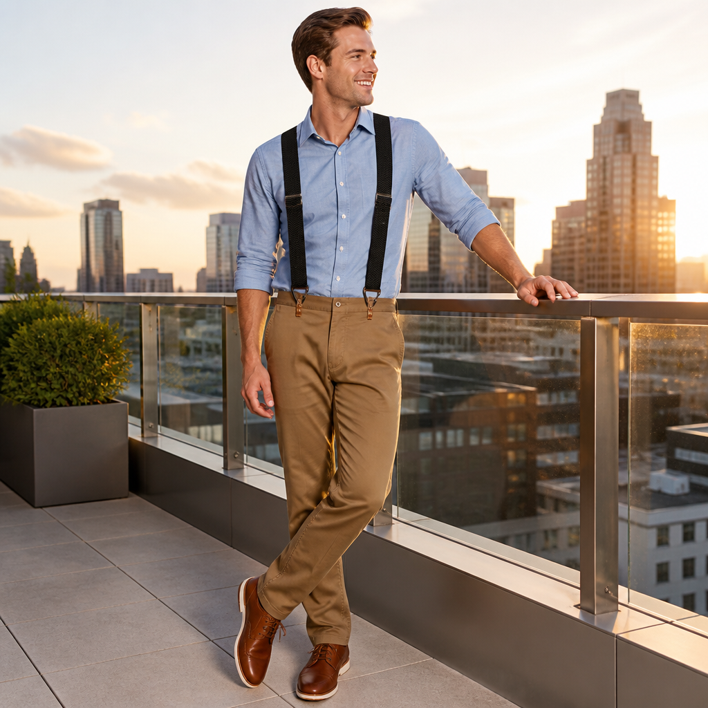 Men's Elastic Suspenders, 1.5 Inch Wide with Metal Clips, X or Y Back