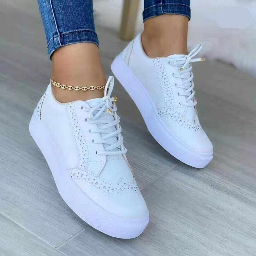 Women’s Lace-Up Sneakers with Perforated Upper and Thick Sole