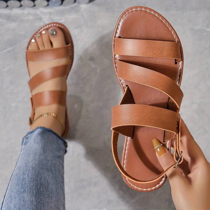 Women’s Sandals with Crisscross Vegan Leather Straps and Flat Sole