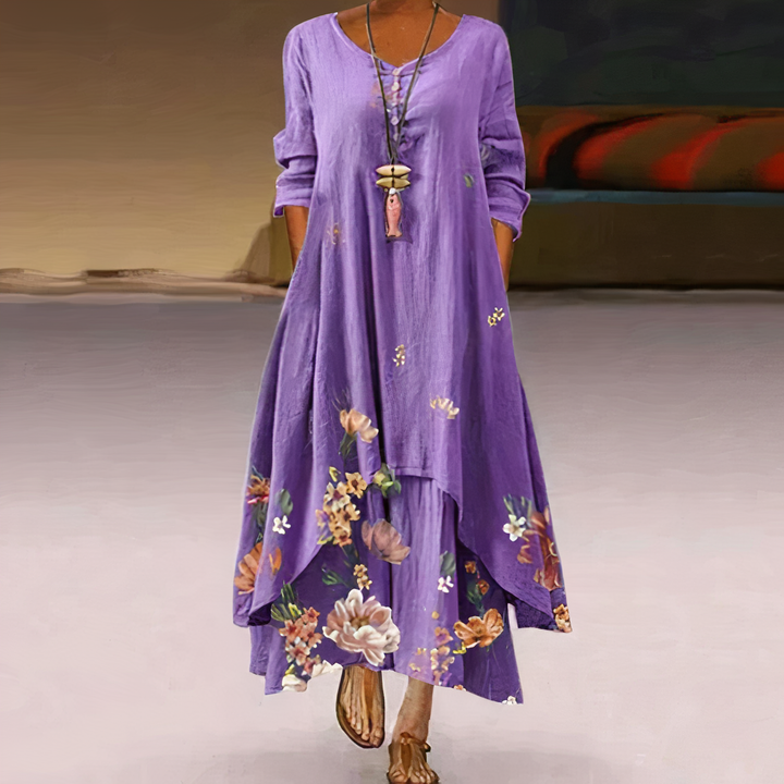 Women’s Long-Sleeve Midi Dress with Asymmetric Hem