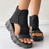 Women’s Platform Sandals with Crocheted Upper and Back Zipper