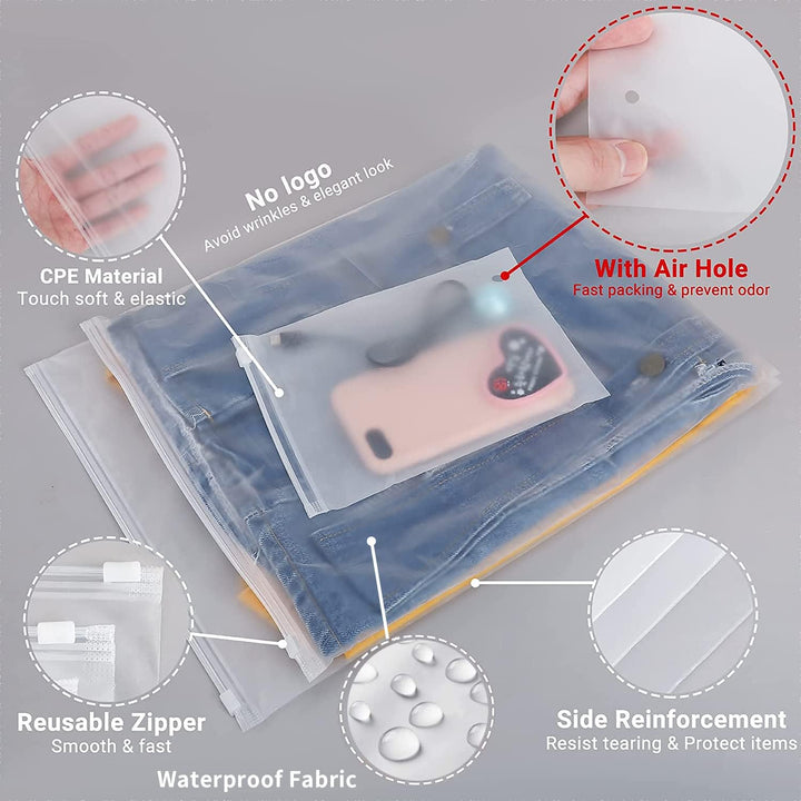 Multi-Purpose Frosted Zip Storage Bags – 60-Pack Plastic Garment Bags