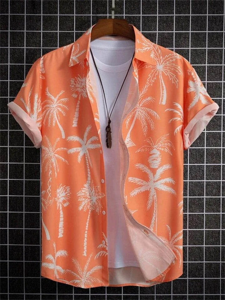Men’s Short-Sleeved Shirt with Button Placket and Print