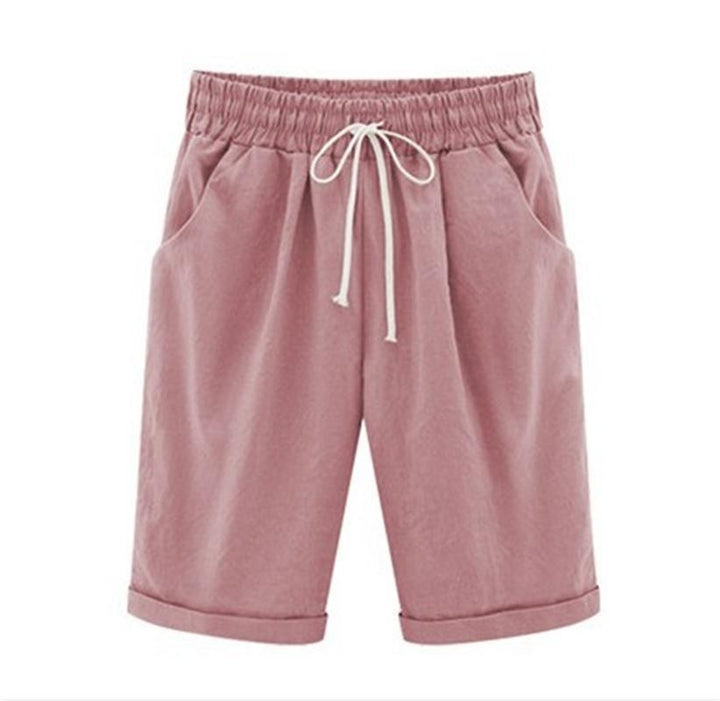 Linen Casual Shorts with Drawstring for Women