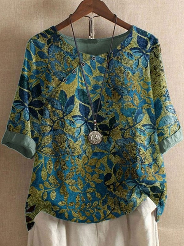 Women's Crew Neck Rolled-Sleeve Shirt