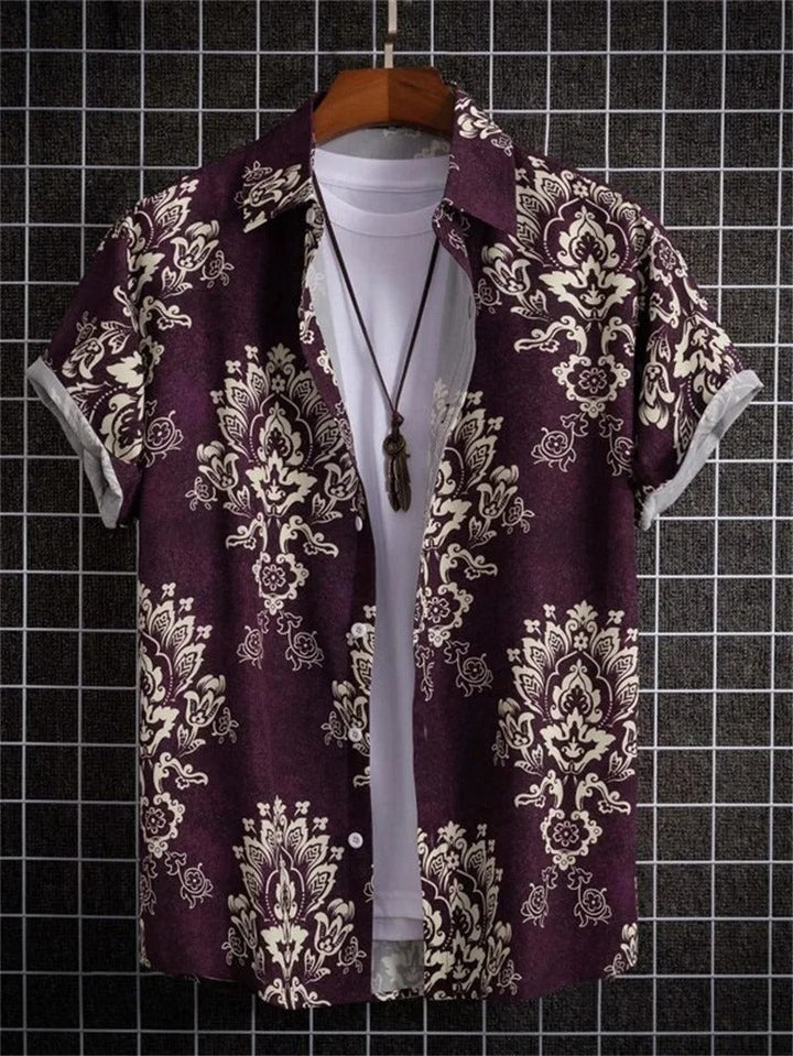 Men’s Short-Sleeved Shirt with Button Placket and Print