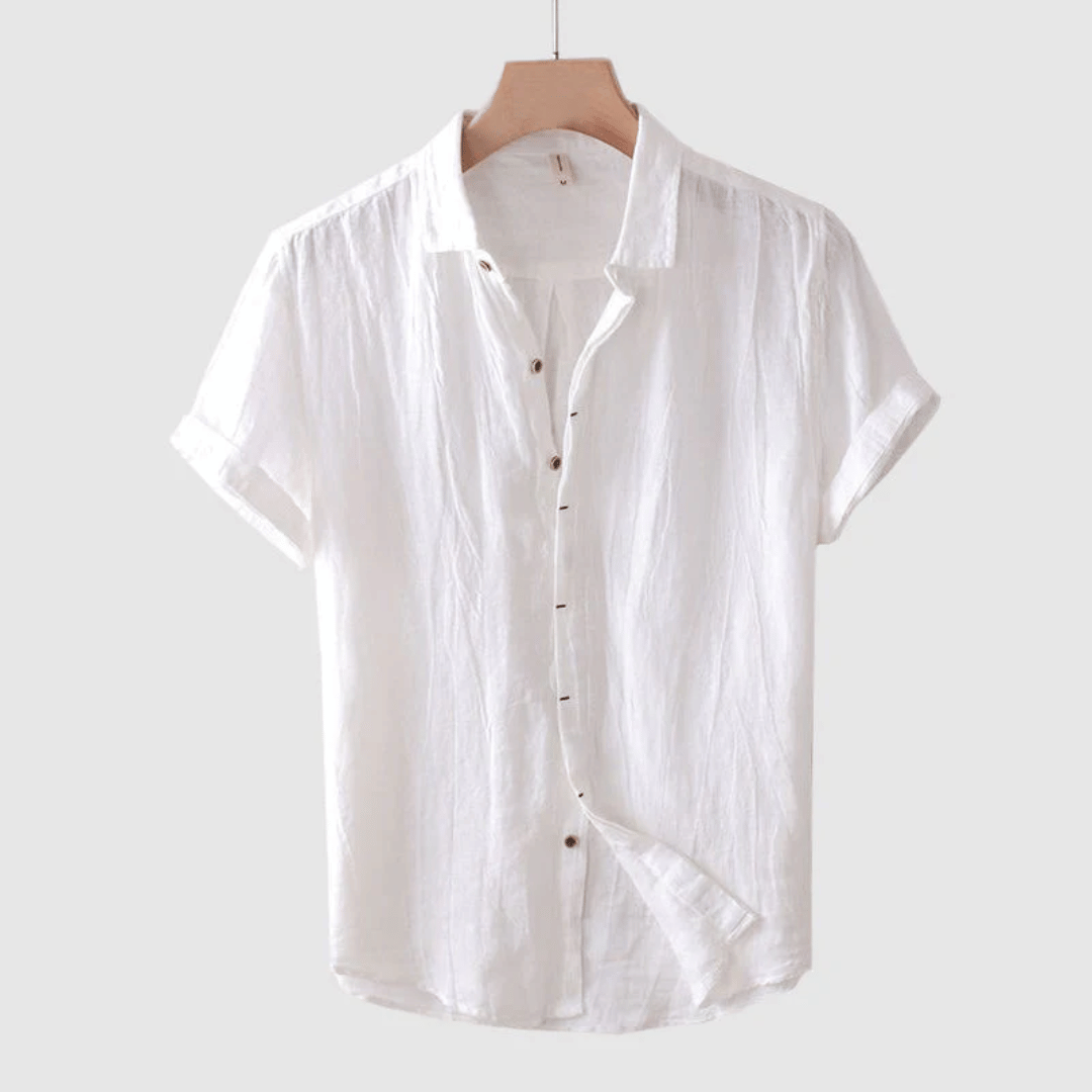 Men’s Short Sleeve Linen Shirt with Turned-Up Cuffs
