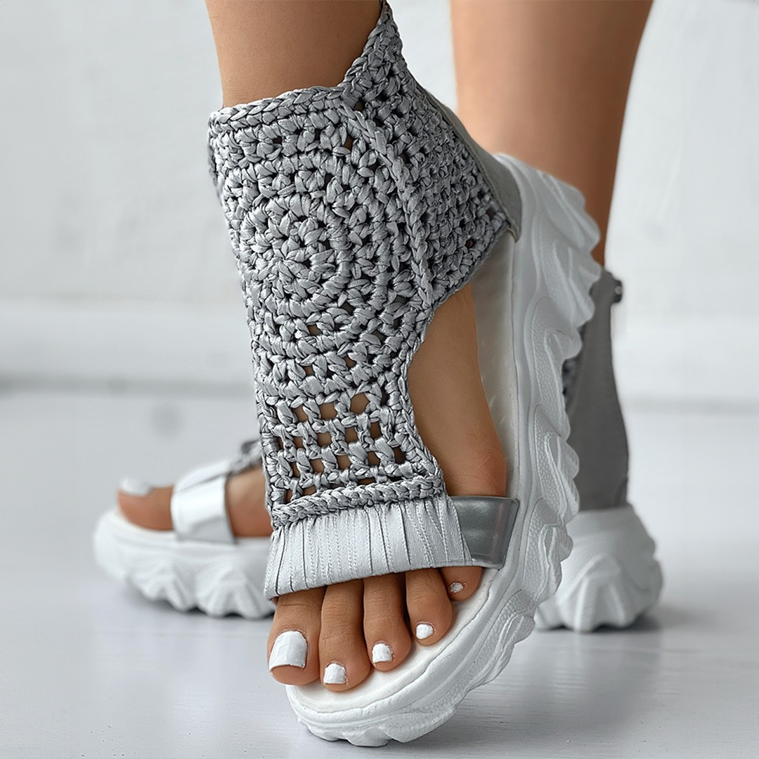 Women’s Platform Sandals with Crocheted Upper and Back Zipper