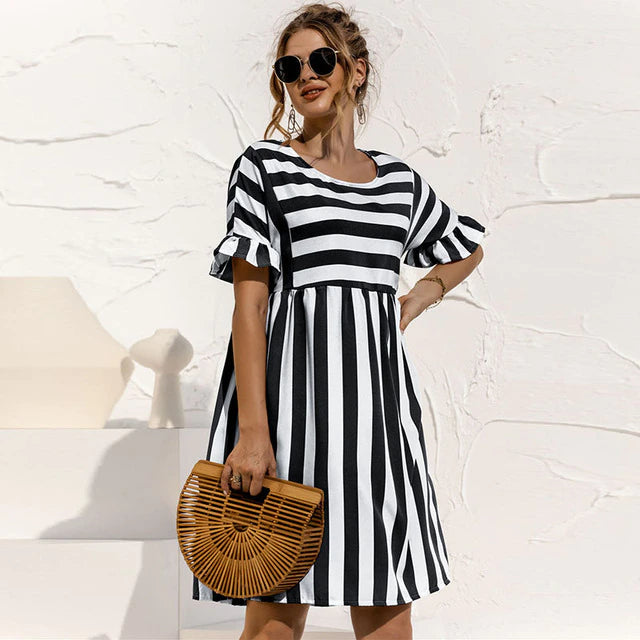 Women’s Mini Striped Dress with Ruffled Sleeves