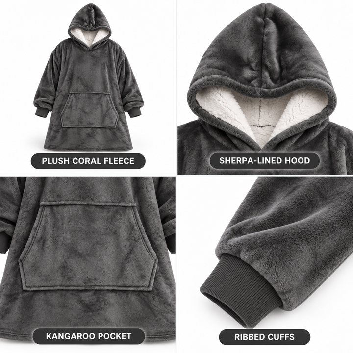 Ultra-Soft Oversized Sherpa Hoodie Blanket (with Pocket)
