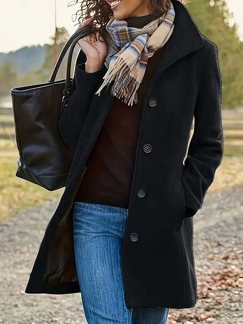 Coat with Buttons and Pockets for Women
