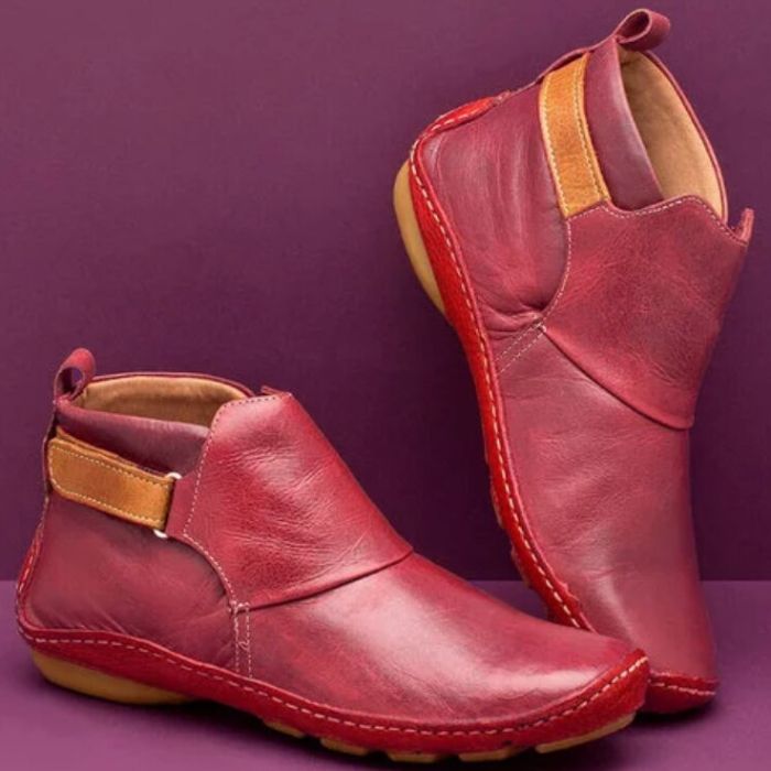 Women’s Vegan Leather Ankle Boots with Flat Sole and Buckle Strap