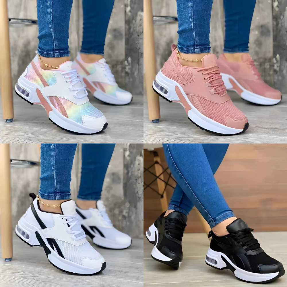 Women’s Athletic Sneakers with Mesh and Vegan Leather Upper