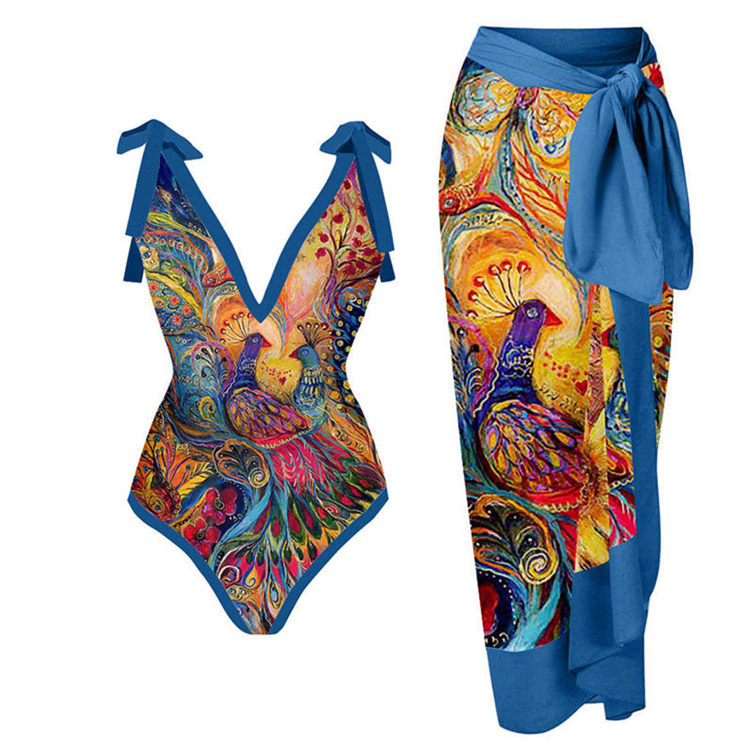 Vintage One-Piece Swimsuit with Ruffles