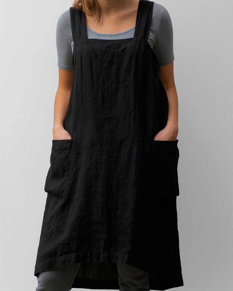 Women’s Cotton Linen Apron Style Dress with Pockets