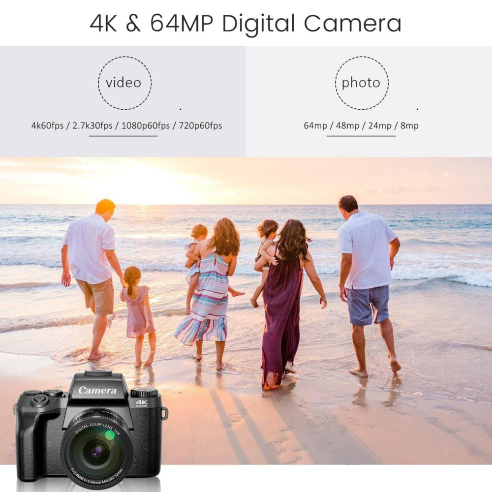 4k Digital Camera for Photography & Video, 64MP WiFi Touch Screen Vlogging Camera for YouTube with Flash, 32GB SD Card, Lens Hood, 3000mAH Battery, Front and Rear Cameras Kentfaith