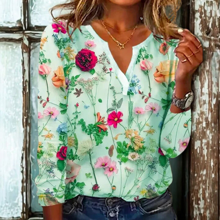 Women’s Floral Print Long-Sleeve Blouse