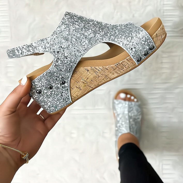 Women’s Wedge Sandals with Glitter Finish