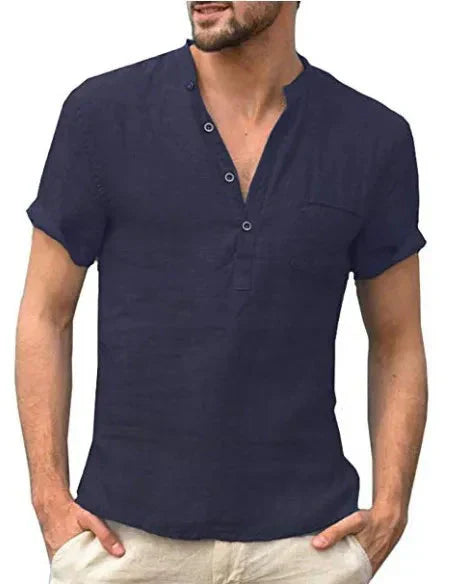 Men’s Short-Sleeve Linen Shirt with Chest Pocket