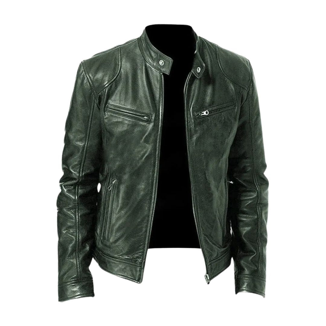 Classic Men's Stand-Collar Leather Jacket