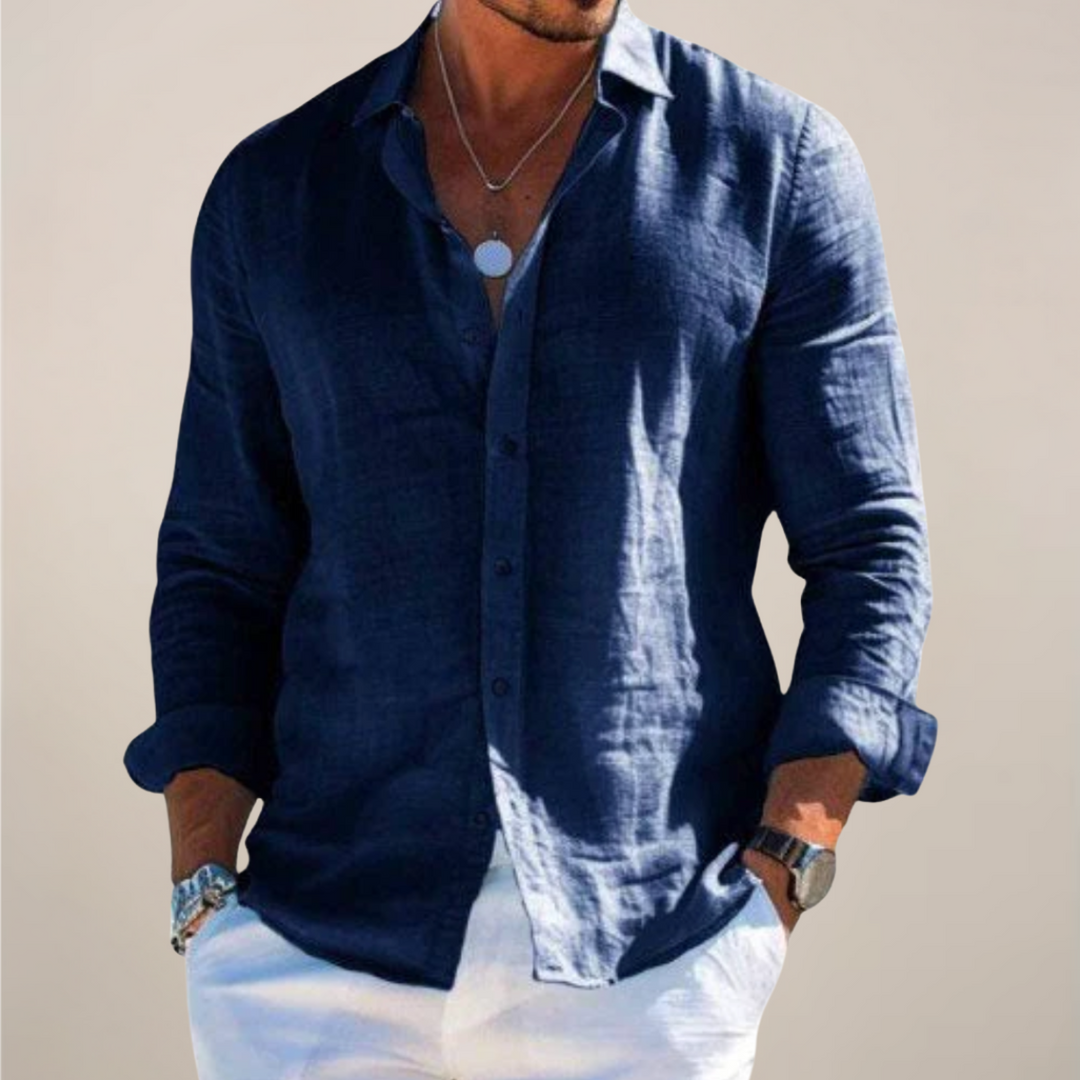 Men's Relaxed-Fit Long-Sleeve Button-Front Linen Shirt