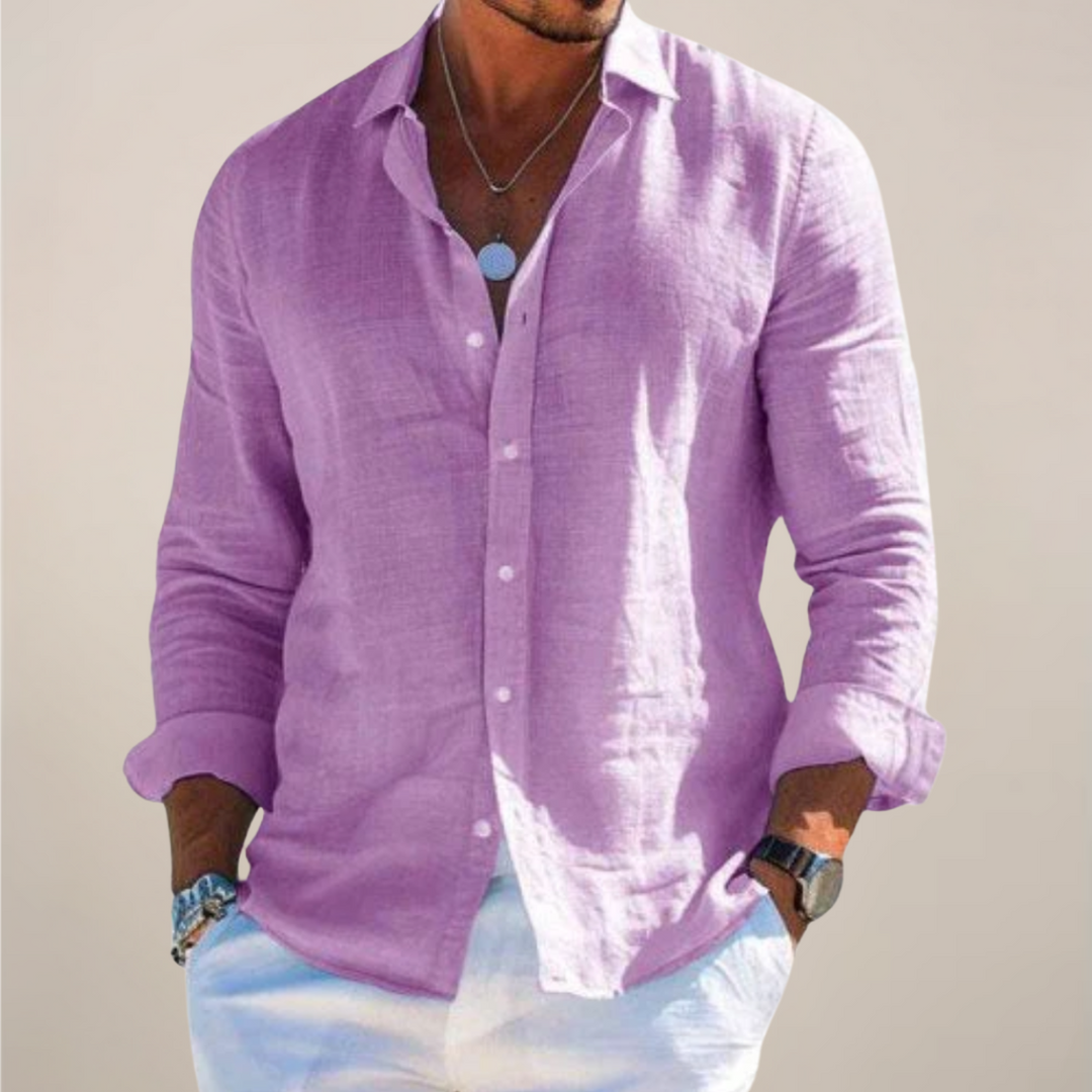 Men's Relaxed-Fit Long-Sleeve Button-Front Linen Shirt