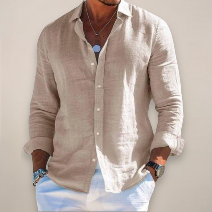 Men's Relaxed-Fit Long-Sleeve Button-Front Linen Shirt
