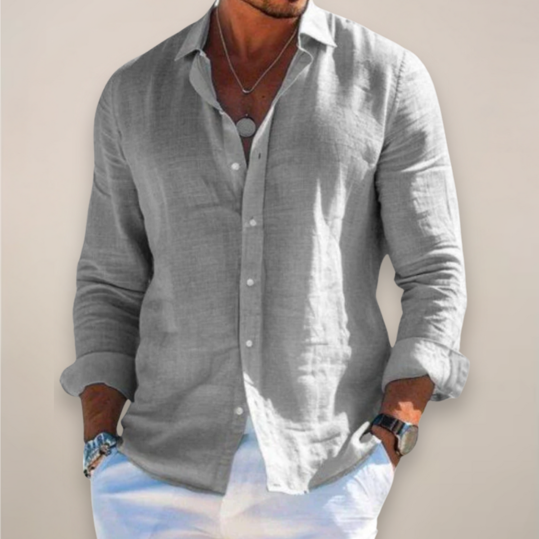 Men's Relaxed-Fit Long-Sleeve Button-Front Linen Shirt