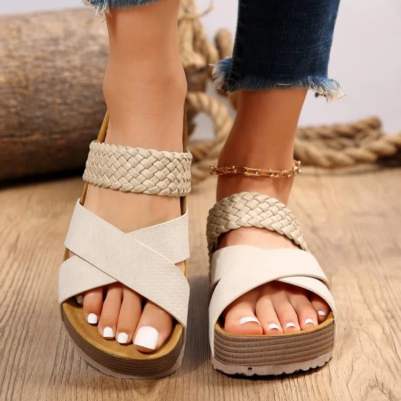 Women’s Platform Sandals with Crisscross Straps