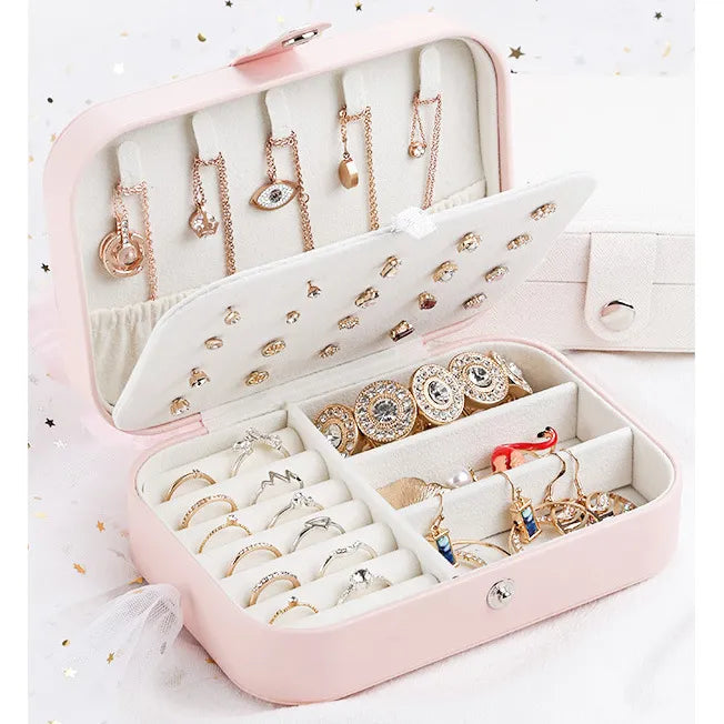 Double-Layer Portable Leather Jewelry Box