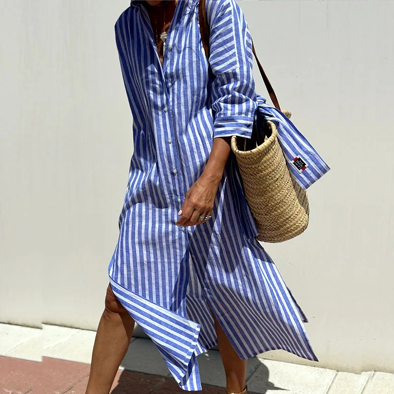 Women’s Striped Button-Down Shirt Dress