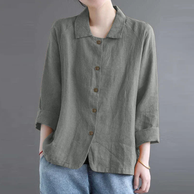 Women’s Long-Sleeved Linen Blouse with Button Front