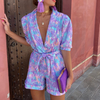 Women’s Short Jumpsuit with Tie-Dye Print and Belt