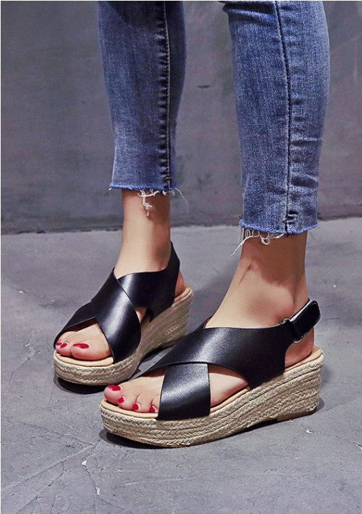 Women’s Open Toe Wedge Sandals with Cross-Strap Upper