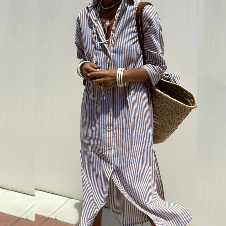 Women’s Striped Button-Down Shirt Dress