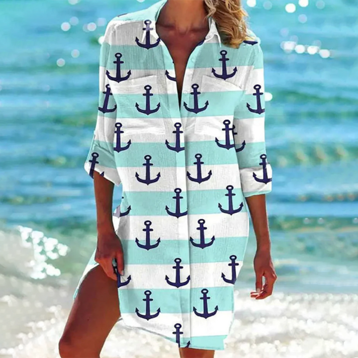 Women’s Button-Down Mini Shirt Dress with Print