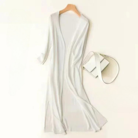 Women’s Lightweight Long Cardigan with Side Slits