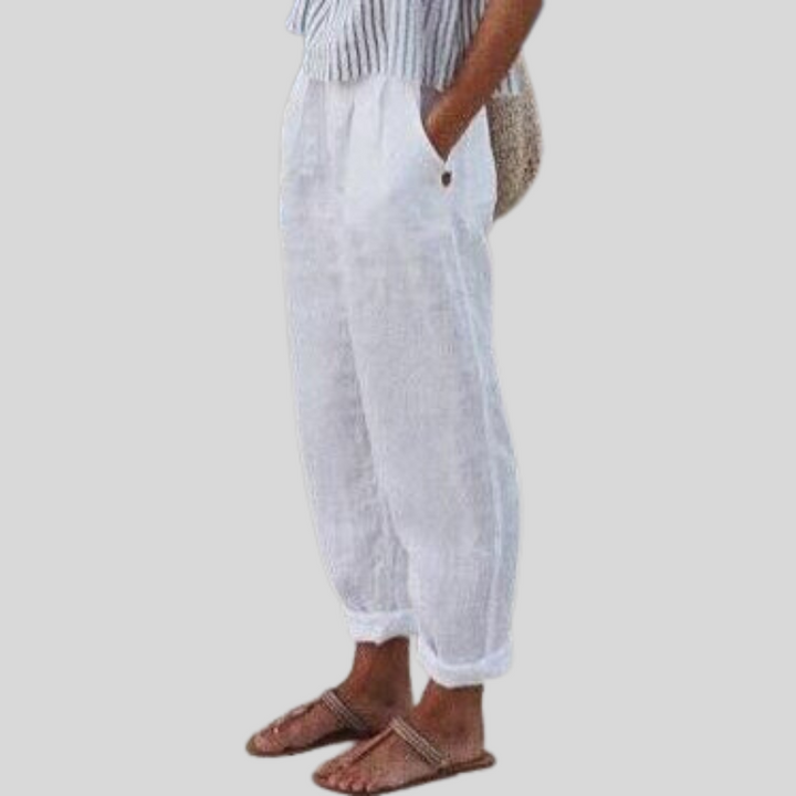Folded Hem Linen Trouser for Women