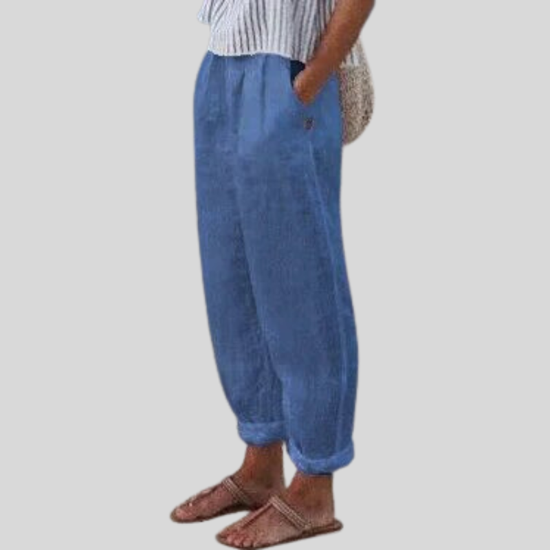 Folded Hem Linen Trouser for Women