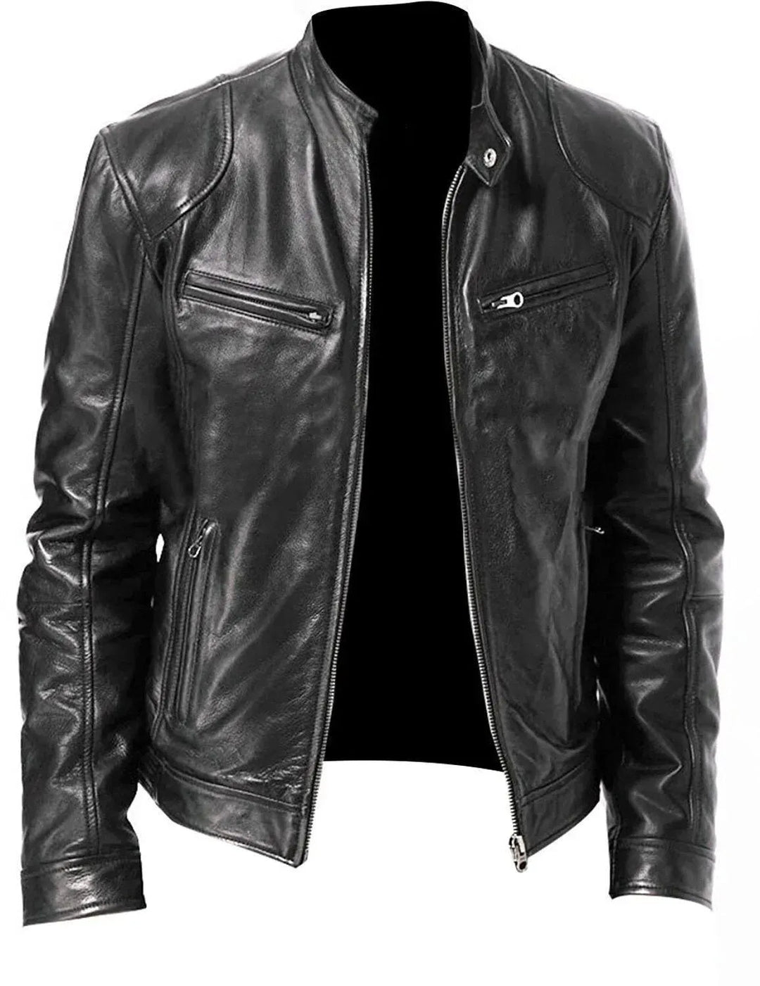 Rugged Leather Motorcycle Biker Jacket for Men