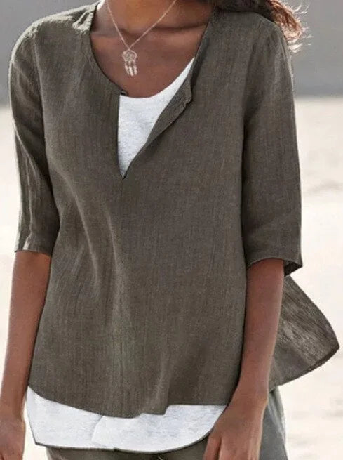Women’s V-Neck Linen Top