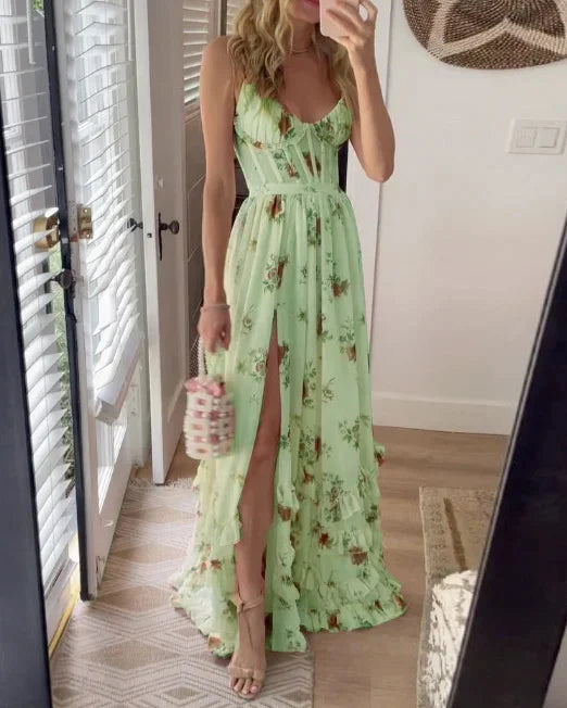 Women’s Sleeveless Floral Maxi Dress with Side Slit