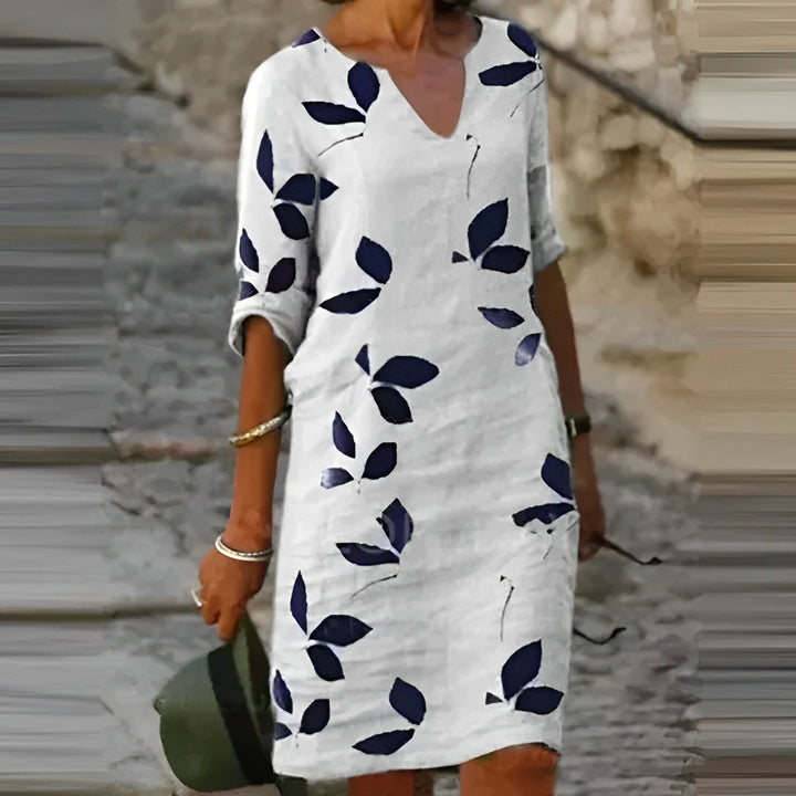 Women’s V-Neck Mini Dress with Leaf Print