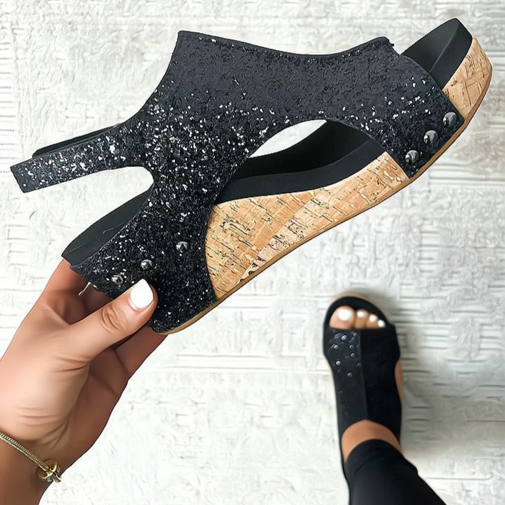 Women’s Wedge Sandals with Glitter Finish