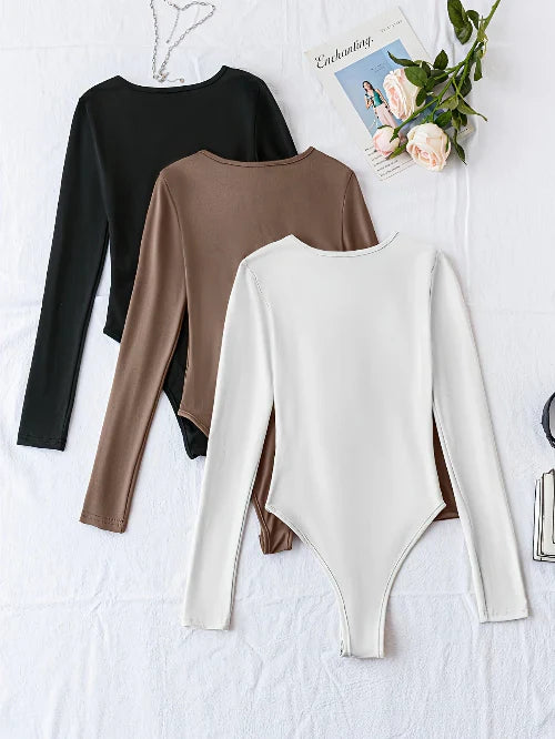 3-Pack Casual Long Sleeve Bodysuits for Women