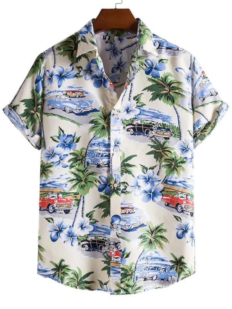 Men’s Short-Sleeved Shirt with Button Placket and Print