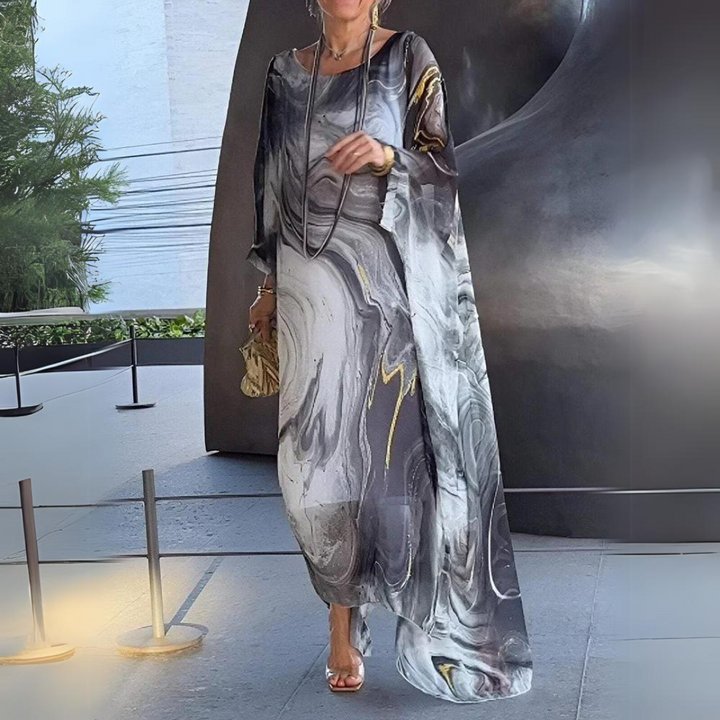 Women’s Long-Sleeved Maxi Dress with Printed Pattern