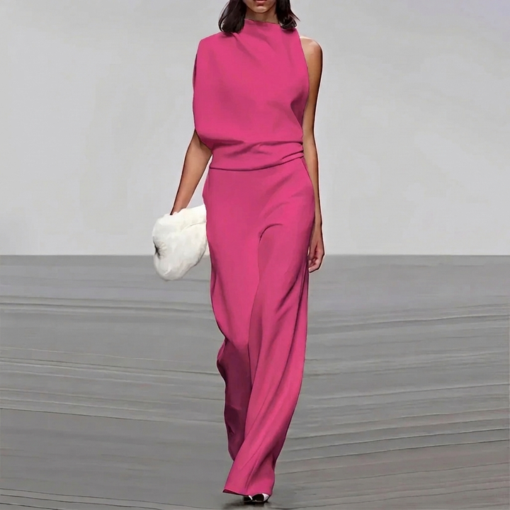 High-Neck Asymmetric Shoulder Jumpsuit