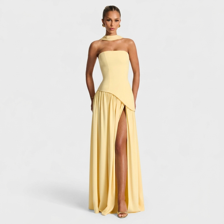 Strapless Maxi Dress with High Slit